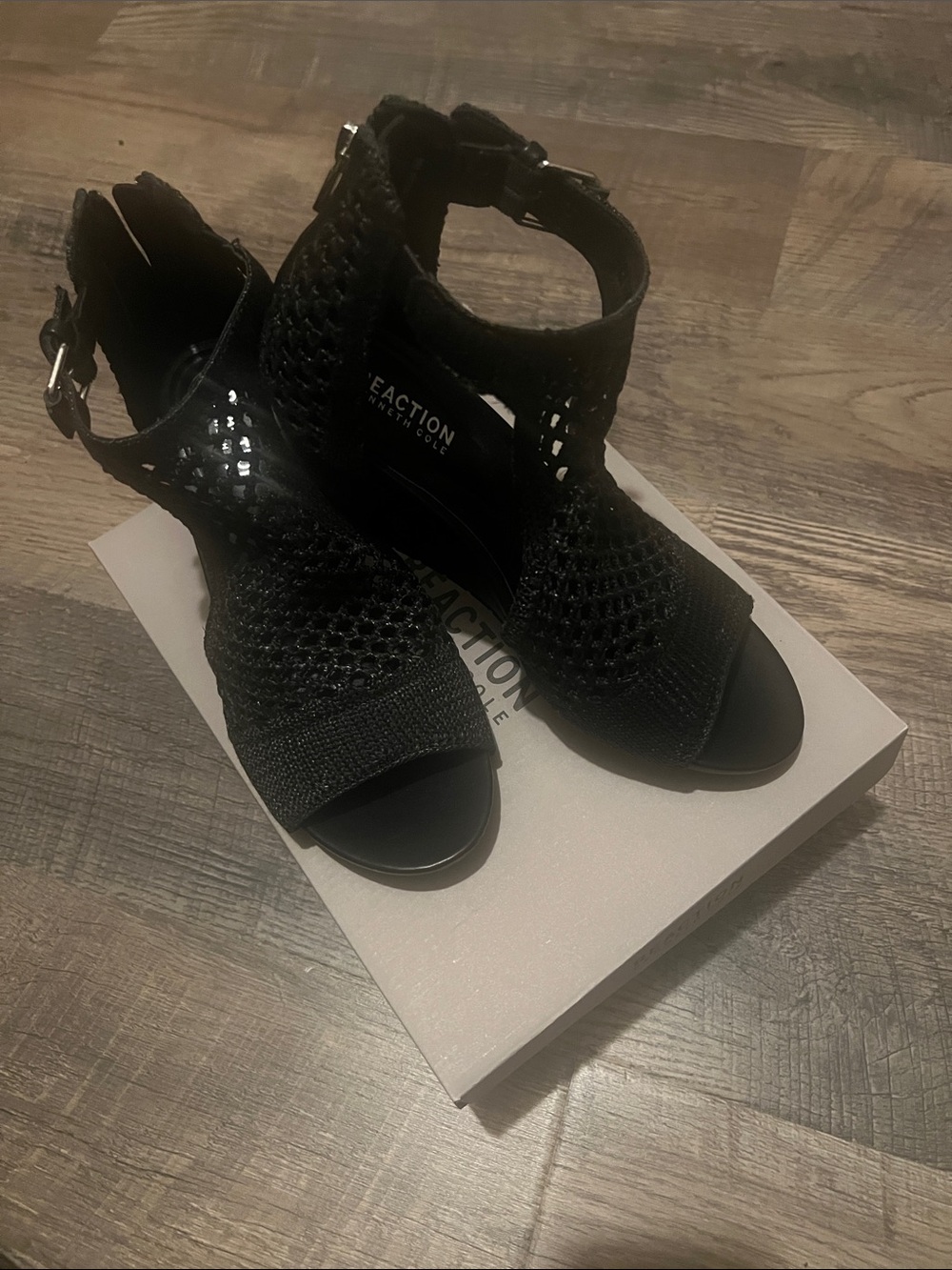 Kenneth Cole Reaction Black Knit Open-Toe Ankle Strap Heels